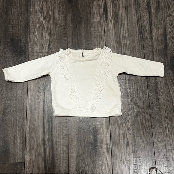 Zara Cream Ivory Ruffled Long Sleeve Shirt Sweater - Picture 2 of 6